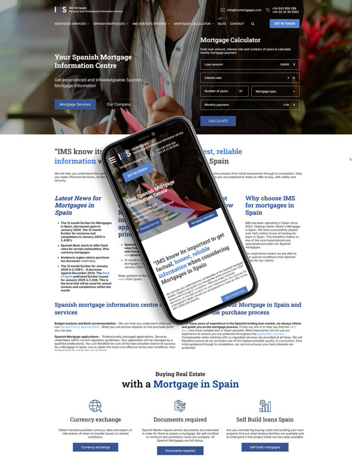 New responsive website design and development for IMS Mortgages company based in Costa del Sol