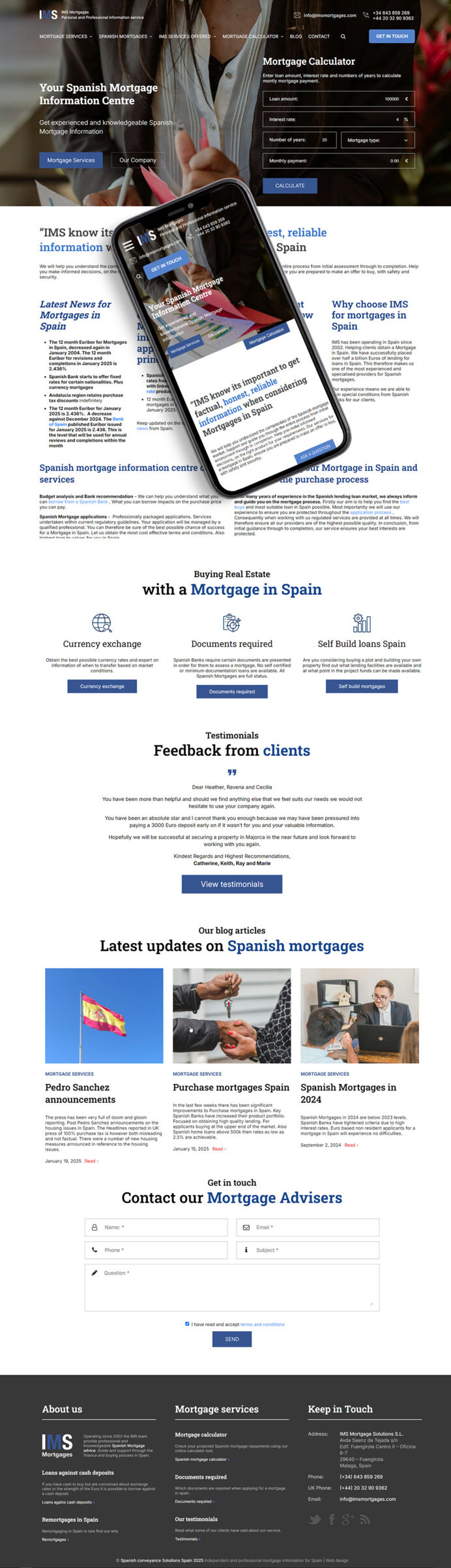 Full website re-design and new responsive web development for IMS Mortgages company based in Costa del Sol