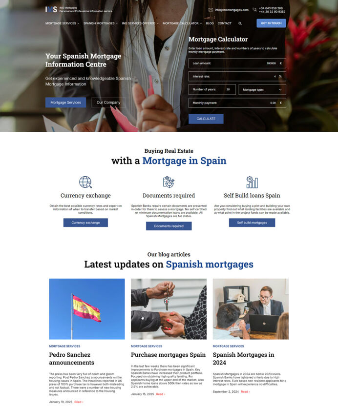 Complete re-design and new development of IMS Mortgages website which offers mortgage advice in Costa del Sol