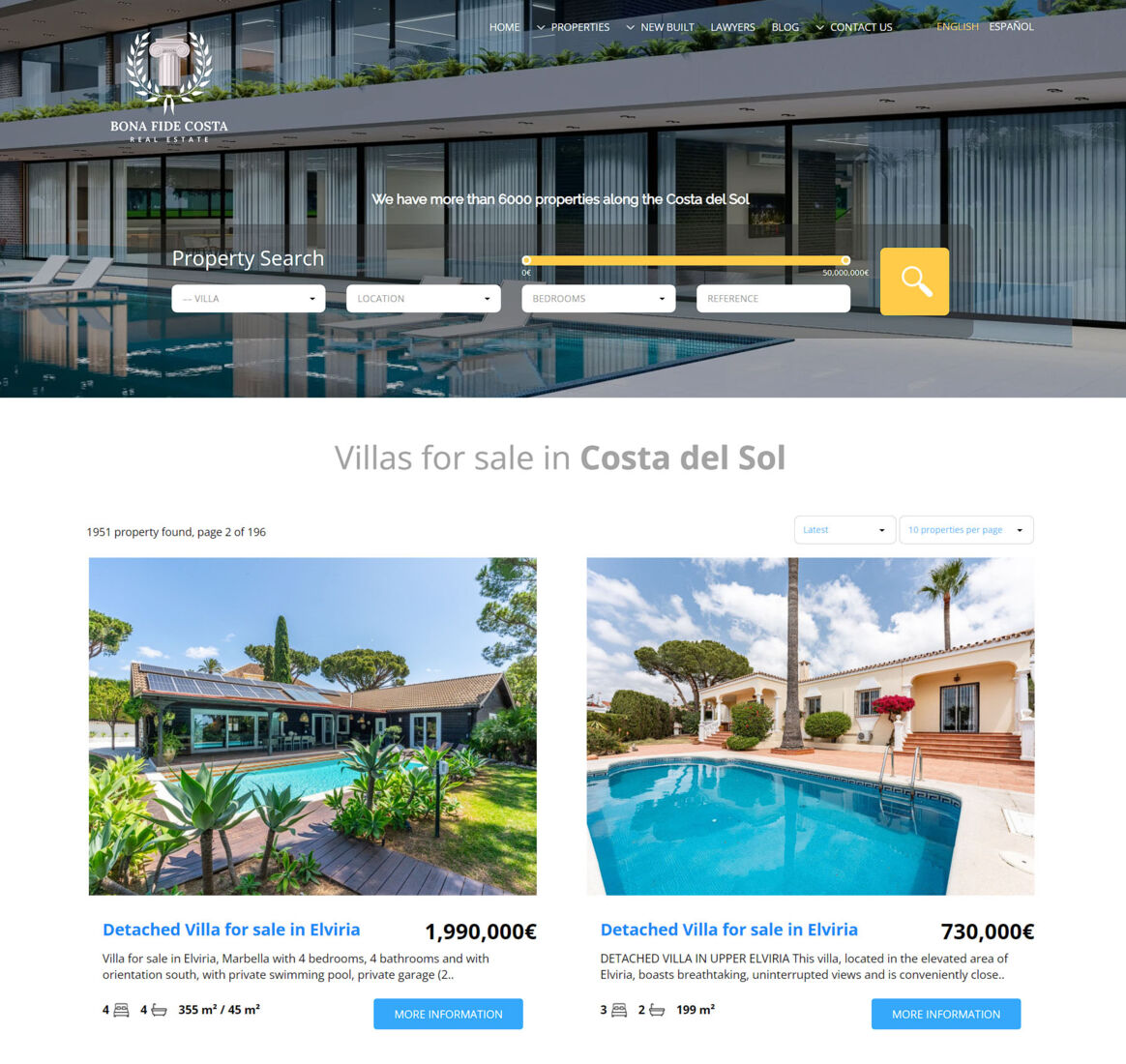 Sitio web basado en SmoothStep Real Estate que se ejecuta con la integración de Resales Online Ajax API