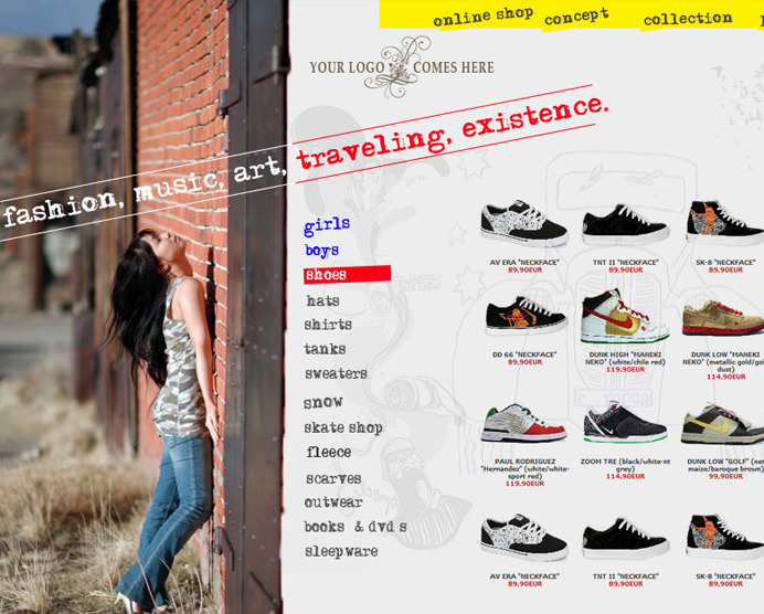 Product layout for clothing website